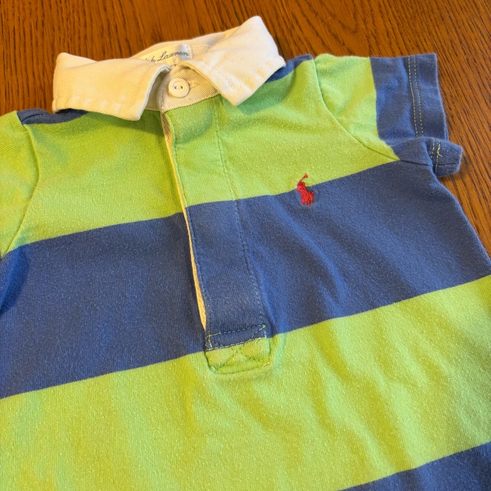Striped Blue and Green Kids Polo Shortall